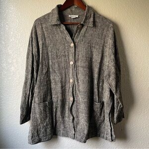 Sangam Womens Small Brown 100% Cotton Button Down Shirt Boho Lagenlook Pockets